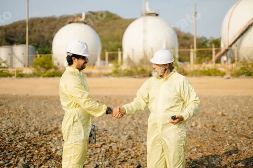 Preview: Professional industrial engineers shaking hands for successful business partnership agreement
