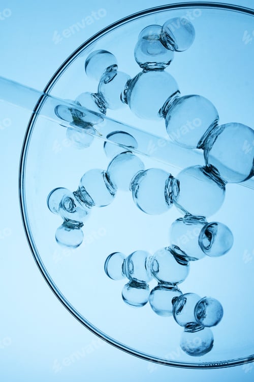 Preview: Abstract cosmetic lab. Glass molecules forming abstract science discovery concept