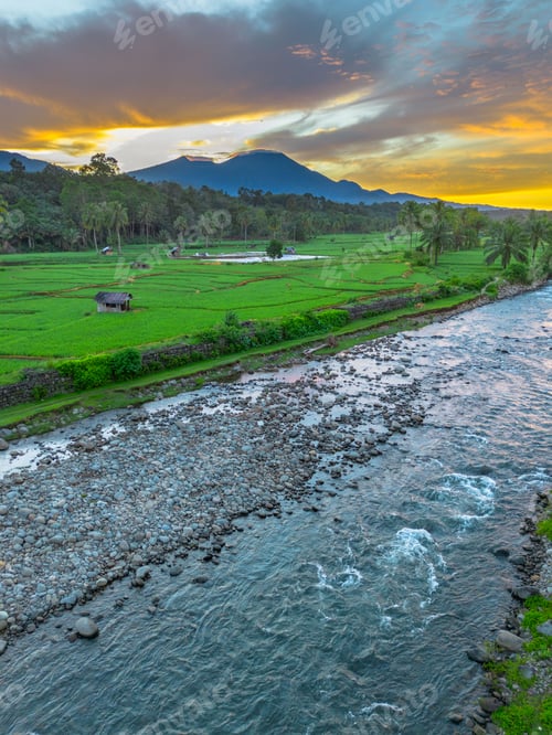 Preview: The natural beauty of the Indonesian mountains with beautiful tropical forests at sunrise