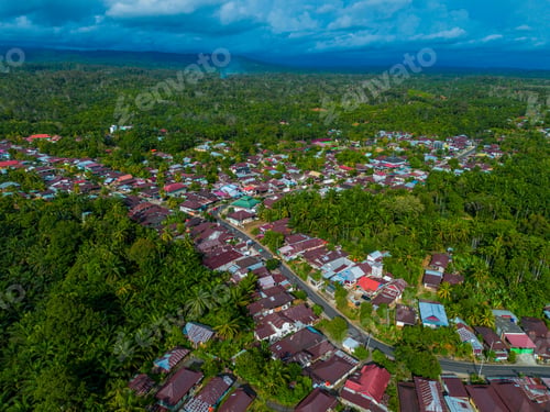 Preview: The beautiful aerial view of the morning on the beach with blue sea water in Kaur, Bengkulu, Indones
