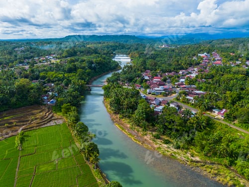 Preview: The beautiful aerial view of the morning on the beach with blue sea water in Kaur, Bengkulu, Indones