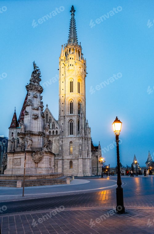 Preview: the Matthias Church in Budapest at blue hour Hungary Europe