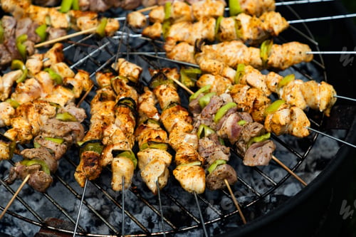 Preview: Souvlaki Being Prepared on a Grill
