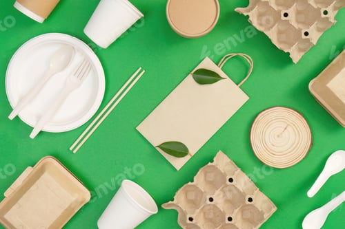 Preview: Eco friendly packaging materials on green background