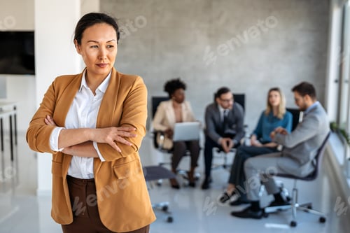 Preview: Confident business woman in modern office showcasing executive leadership, professional success