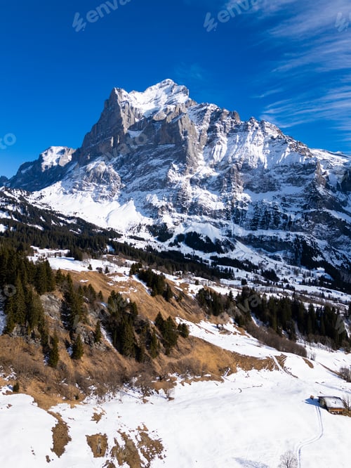 Preview: Wetterhorn Mountain in Winter. Switzerland. Aerial View