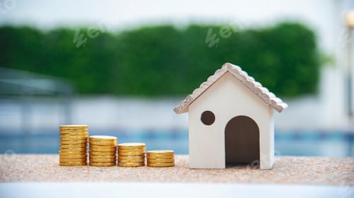 Preview: Finance Plan coin stack hands protect Debt loan Home financial plan coin stack concept. Investment p