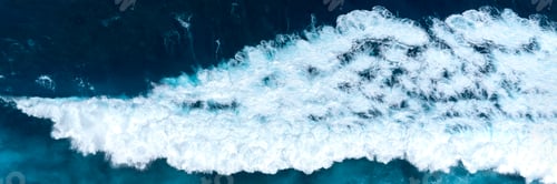 Preview: Banner Turquoise ocean sea water white wave pattern splashing deep blue sea. Banner Tropical sea bea