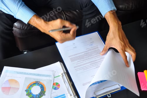 Preview: Accountant women hands pointing excel stat financial spreadsheet business graph charts make summary