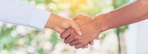 Preview: Banner Trust honesty business customer handshake together promise partner. Panorama Businessman team