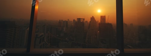 Preview: Sunset Amazing Bangkok city skyline with blue sky. Golden time Beautiful skyscraper bangkok midtown