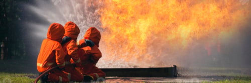 Preview: Firefighter Rescue team training in fire fighting extinguisher. Teamwork Firefighter fighting with f