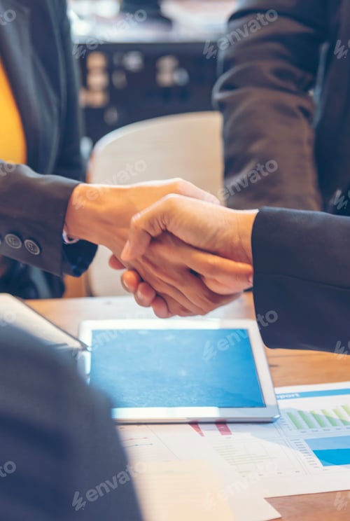 Preview: Vertical Horizon Team Business Partners shaking hands together enterpreneur business meeting room. V