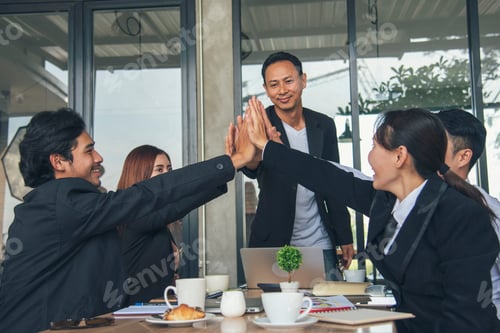 Preview: Multiethnic Teamwork friendship group brainstorming togetherness. Business people team holding hands