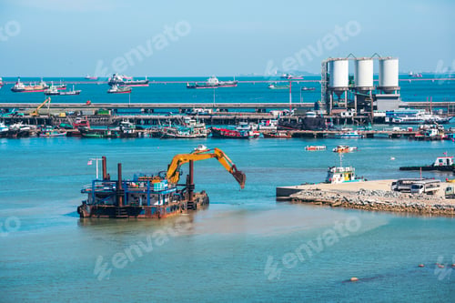 Preview: Engineering shipping crane depot at logistic export terminal control. Warehouse freight background c