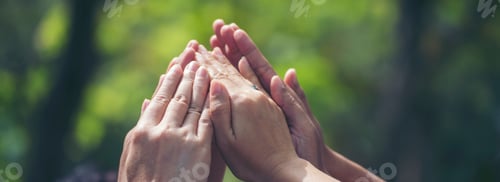 Preview: Banner Hand High Five Green Business Support Teamwork. Group Of Business People Trust team Social Ga