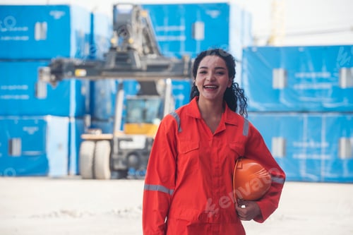 Preview: Banner Woman engineer entrepreneur construction industry worker. Banner Female engineer working refi
