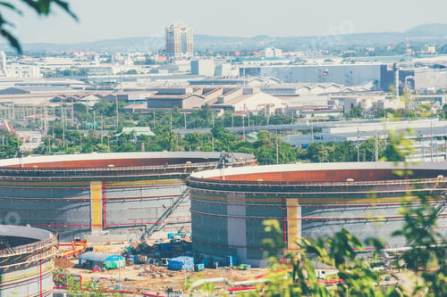 Preview: Oil refinery gas petrol plant industry with crude tank, gasoline supply and chemical factory. Petrol