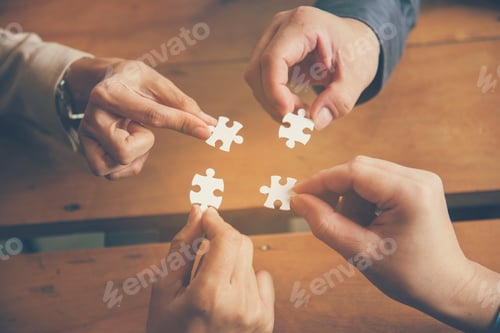 Preview: Implementation improving connections strategy team solution organization.Piece of jigsaw assembly by