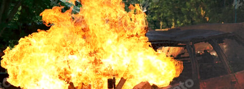 Preview: Banner Fire explosion flammable car fire on street smoke, hot danger flame burning effect. Fire burn
