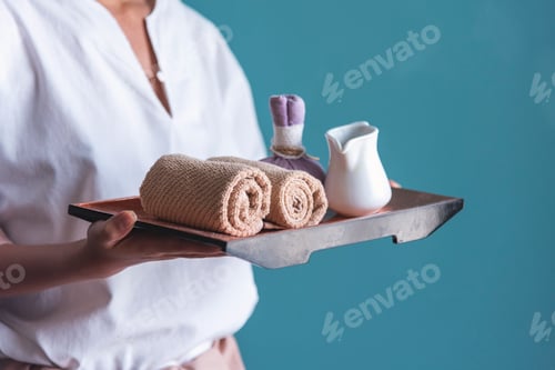 Preview: Thai massage ingredient spa herbal aromatherapy in luxury salon resort. Fresh aroma herb scrub set s