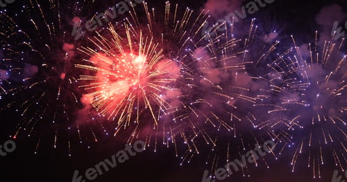 Preview: Purple Firework celebrate anniversary happy new year 2023, 4th of july holiday festival. Purple fire