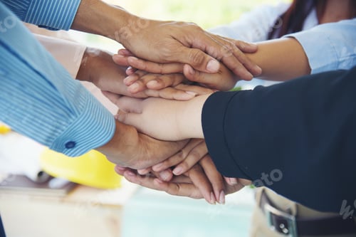 Preview: Close up hands Diverse multiethnic Partners team together. Teamwork group of multi racial people mee
