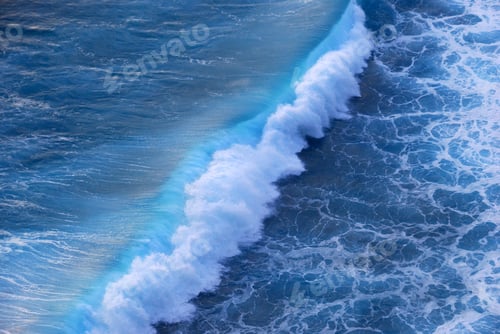 Preview: Blue sea marine ocean seascape tropical huge wave on blurred background. Seascape blue ocean white w