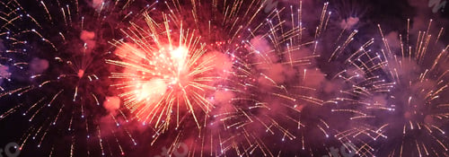 Preview: Banner Red Firework celebrate anniversary happy new year 2024 4th of july holiday festival. Banner r
