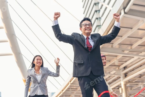 Preview: Competitive person race to be first place winner. Multiethnic diversity people contest. Business com