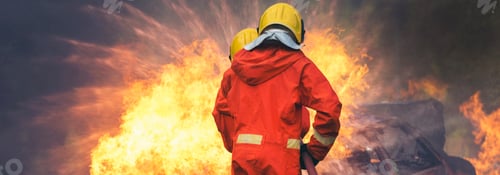 Preview: Firefighter fighting smoke flame use fire hose chemical water foam spray engine. Firefighter Rescue