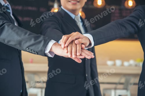 Preview: Group of diversity people fist bump holding hands together power of tag team. Teamwork Multiethnic p