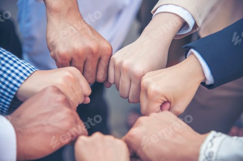 Preview: Diverse multiethnic Partners hands together teamwork group of multi racial people meeting join hands