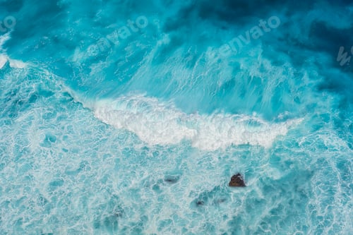 Preview: Summer tropical beach white sand blue sea summertime on sunny day. Sea coast beach scenery foamy wav