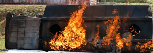 Preview: Banner Fire explosion flammable car fire on street smoke, hot danger flame burning effect. Fire burn
