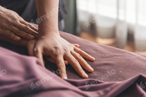 Preview: Massage Thai Spa arm hands massaging. Close up woman arm side therapy relax treatment in spa salon.