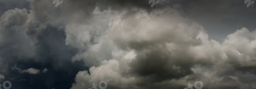 Preview: Banner Dramatic dark storm clouds black sky background. Dark thunderstorm clouds rainny season. Pano