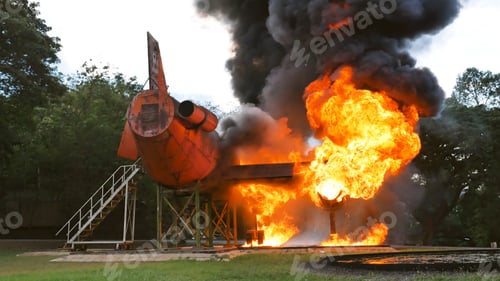 Preview: Fire explosion flammable airplane fire on smoke, hot danger flame burning effect. Fire burn airplane