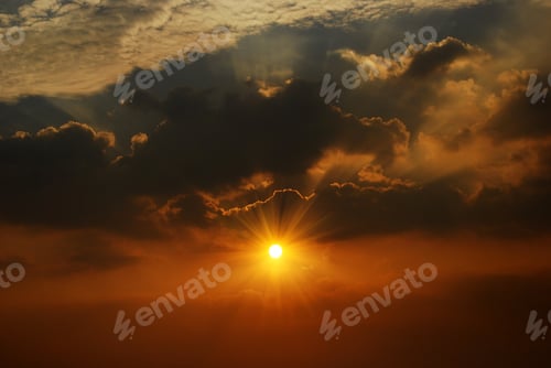 Preview: Scenic view dramatic beautiful sunset sky. Natural Sunset Sunrise on meadow silhouette shadow dark l