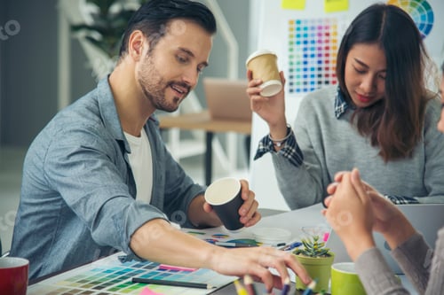 Preview: Creative design office center working teamwork. Happy business people partner plan strategy organiza