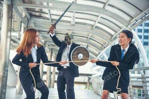 Preview: Business competition group of business people in formal suit run to finish line success goal victory