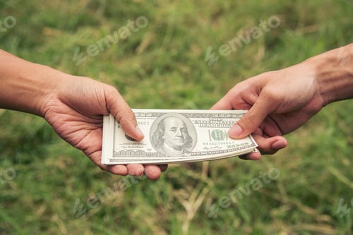 Preview: Close up hands giving money bribe payment. Hands holding dollar bill bribery financial economy busin