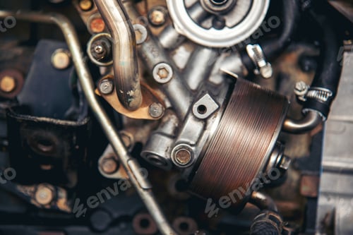 Preview: Mechanic tools engineering equipment car auto repair shop with copy space. Blurred background mechan