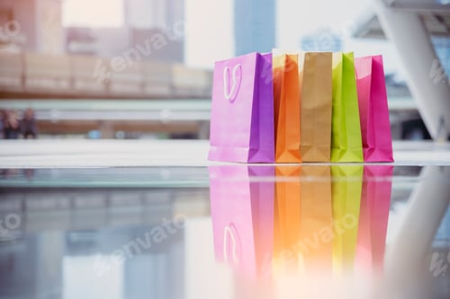 Preview: Shopaholic Women holding shopping bags ,money ,credit card person at shopping malls.Fashionable Woma