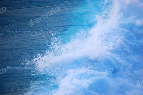 Preview: Blue sea marine ocean seascape tropical huge wave on blurred background. Seascape blue ocean white w
