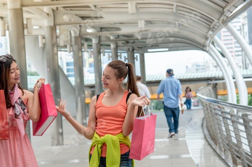Preview: Shopaholic Women holding shopping bags ,money ,credit card person at shopping malls.Fashionable Woma