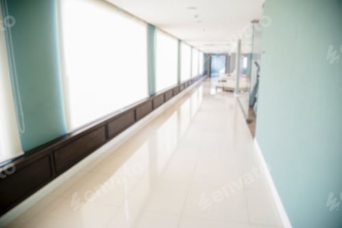 Preview: Blurred background hospital healthcare white bokeh with copy space. Blue clean bright blurry backgro