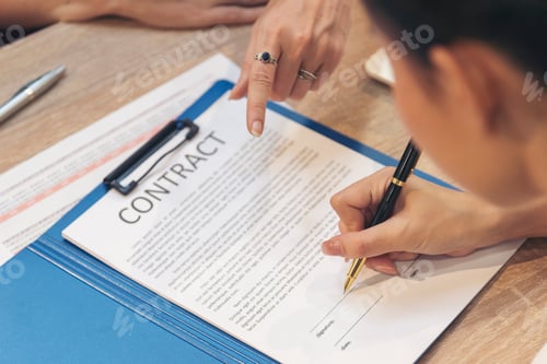 Preview: Close up Team Businesswoman hands partners sign contract with success business deal. Diversity Busin