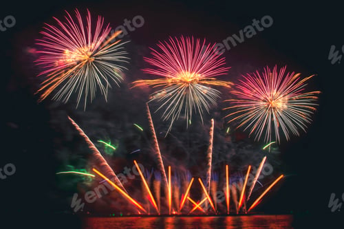 Preview: Banner Colorful vibrant Firework celebrate anniversary happy new year 2024, 4th of july holiday fest