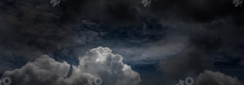 Preview: Banner Dramatic dark storm clouds black sky background. Dark thunderstorm clouds rainny season. Pano